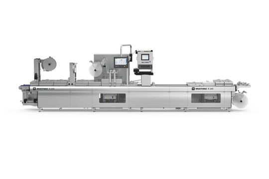 Zu den Messeexponaten zählen die Tiefziehverpackungsmaschine R 245 mit integriertem Bell-Mark-Drucker.(Bild:  Multivac)