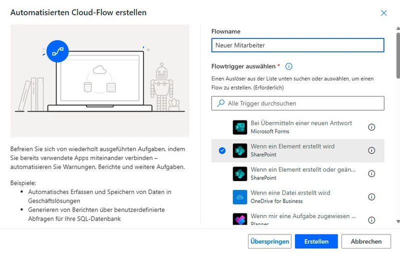 Auswahl eines automatisierten Cloud-Flows. (Bild: Joos - Microsoft)