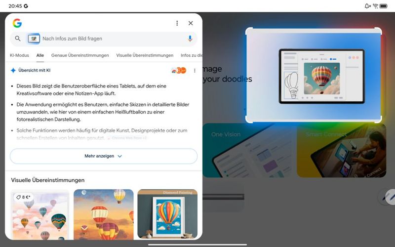 Gogles KI-Funktionen wie Circle-to-Search sind ebenfalls verfügbar. Das Thinktab X11 läuft unter Android 16.   (Bild: Vogel IT-Medien)