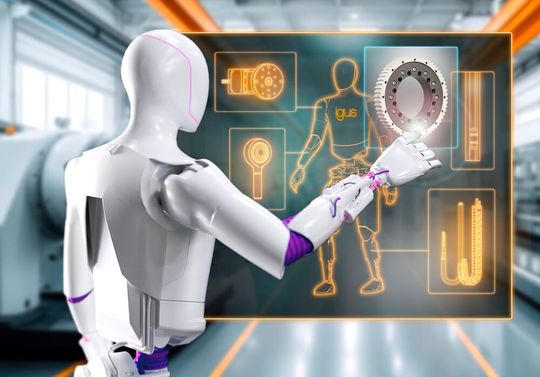 Humanoide Roboter für alle zugänglich machen: igus bietet dafür sowohl schmierfreie Komponenten wie Gelenklager und Energieketten als auch komplette humanoide Roboter auf dem RBTX-Marktplatz an. (Bild:  igus)