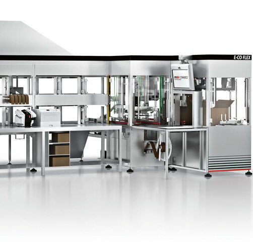 E-co Flex: This equipment simplifies e-fulfilment packaging by selecting the best-fit to size box for the products to be packed connecting to the customer's WMS system.