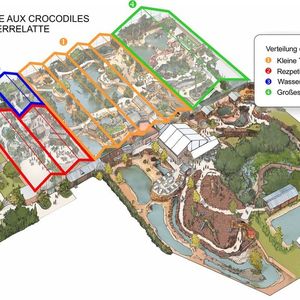 Übersichtsplan der Krokodilfarm, der Topaza-Pella als Grundlage für die Einteilung des zu modernisierenden Systems zur Temperatur- und Feuchtigkeitsregelung diente.