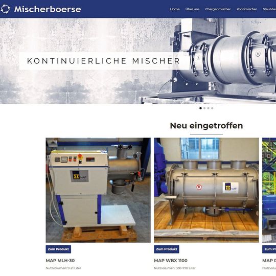 Verfügbare Lagermaschinen von MAP, sowohl neue als auch gebrauchte Mischer, können  online auf www.mischerboerse.de eingesehen und angefragt werden.(Bild:  MAP)