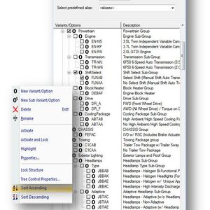 Optionen und Varianten können in E³.Series sortiert und in Ordnern im Strukturbaum organisiert werden.