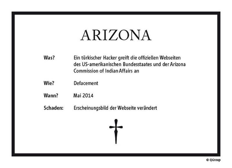 Ein türkischer Hacker verändert das Erscheinungsbild der offiziellen Webseite des Bundesstaats Arizona und entstellt die Seite der „Arizona Commission of Indian Affairs“. (QGroup)