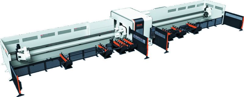 Bild 2: Die 3D-Laserschneidanlage ist die ideale Maschine für lange und schwere Rohre, wie sie beispielsweise im Heiz- und Lüftungssystembau sowie in unterschiedlichsten Großmaschinen wie Kranen und Landmaschinen Verwendung finden. (Bild: Mazak)