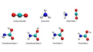 Molecular representations of a simple reaction involving carbon dioxide and ammonia. (Source: Nguyen et al.)