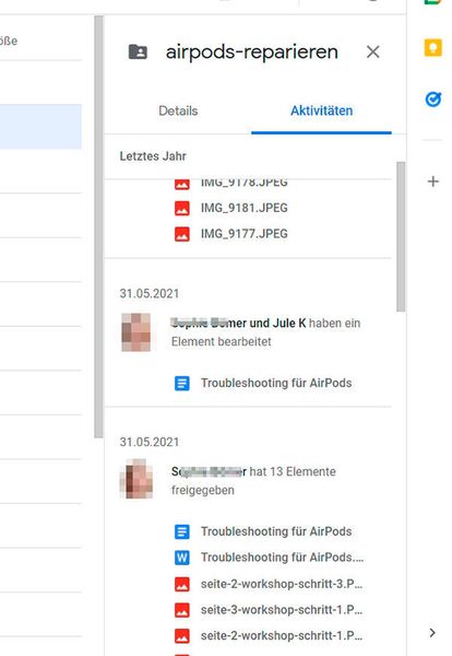 Die Aktivitäten der externen Benutzer für freigegebene Dateien lässt sich in Google Drive nachverfolgen. (Joos)