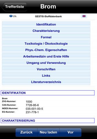 Die Gestis-Stoffdatenbank informiert über die Gefahren von 8000 Verbindungen. (Bild: iTunes)