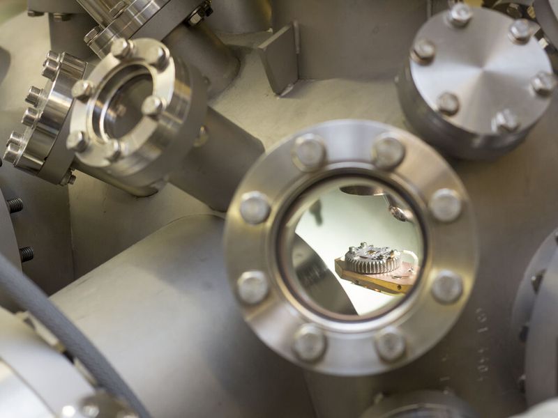 Ein Strontium-Titanoxid-Kristall in der Vakuumkammer (TU Wien)