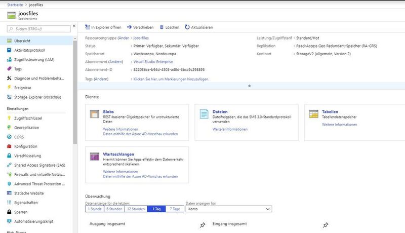 Verwalten eines Speicherkontos in Microsoft Azure für Azure Files. (Thomas Joos / Microsoft)