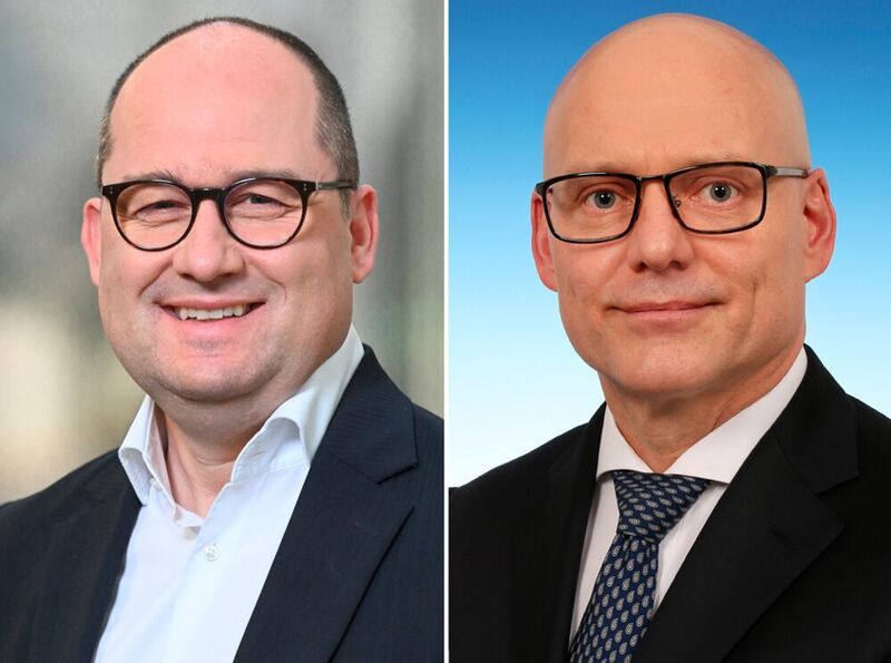 Lars Krause (links) wird Vorstand für Vertrieb und Marketing und Michael Obrowski folgt auf Holger Kintscher als Vorstand für Finanz und IT. (Volkswagen Nutzfahrzeuge)