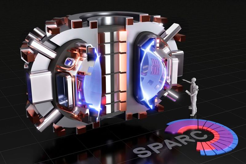 Rendering des Sparc, eines kompakten Tokamaks mit hohem Feld, der derzeit von einem Team des MIT und des CFS entworfen wird. Seine Aufgabe ist es, ein Plasma zu erzeugen und einzuschließen, das Nettofusionsenergie erzeugt.  (Bild: T. Henderson, CFS/MIT-PFSC)