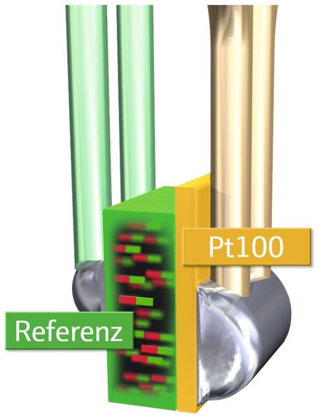 Der selbstkalibrierende Sensor besteht aus einem Widerstandsthermometer (Pt100) mit einer integrierten Fixpunkt-Referenz, die sich direkt am Sensor befindet. (Endress+Hauser)