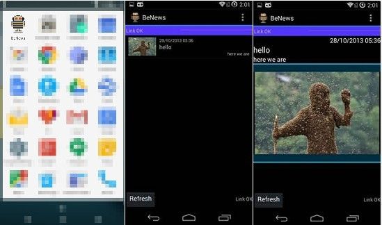 Screenshots der App BeNews:Der Schädling nutzt CVE-2014-3153, eine Sicherheitslücke in Android, über die sich lokal Privilegien erhöhen lassen. (Bild: Trend Micro)