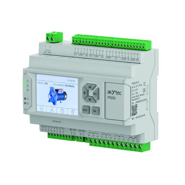 Das Kompaktsteuergerät PR205 von Akytec ist eine speicherprogrammierbare Steuerung zur Hutschienenmontage, es verfügt über ein integriertes 2,4-Zoll-Farb-Grafikdisplay und eine Ethernet-Schnittstelle. (Bild: Akytec GmbH)
