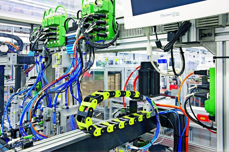 Bild 1: Im Montageautomaten werden die Sensor- oder Aktor-Leitungen bis zu den M12-Verteilerboxen verlegt und über konfektionierbare M12-Steckverbinder passend angeschlossen. Bild: Phoenix Contact (Archiv: Vogel Business Media)