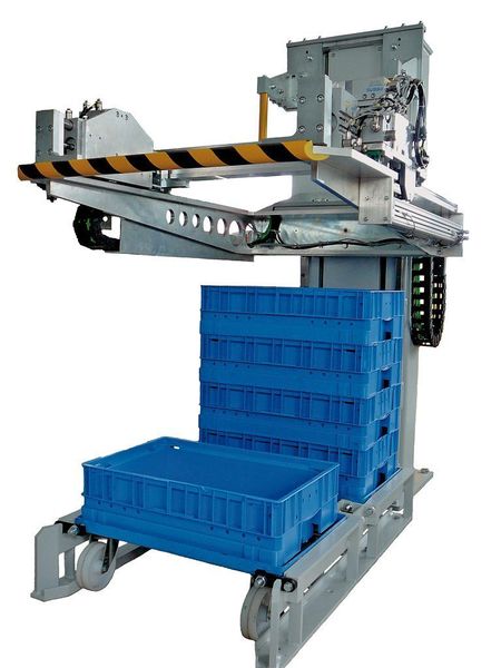 Bild 2: Palettierer für das automatische Umsetzen der vollen beziehungsweise leeren KLT-Boxen.  Bild: Faude (Archiv: Vogel Business Media)