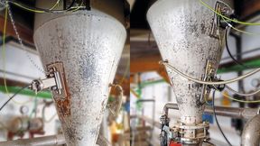 Unter veränderten Prozessbedingungen entstehen Brücken oder Anhaftungen, es wird weitere Technik neben vorhandenen Vibratoren installiert. (Bild: Netter Vibration)