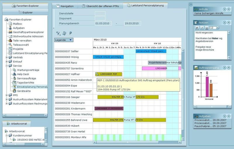 Für die effiziente Organisation von Ausseneinsätzen stellt die ERP-Software «Oxaion» eine voll integrierte grafische Einsatzplanung bereit. (Bild: Oxaion)