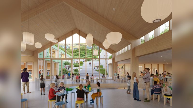 Das dänische Architekturbüro Henning Larsen hat den Wettbewerb zur Neugestaltung und Erweiterung der Glyvra-Schule gewonnen. (Bild:  Plomp)