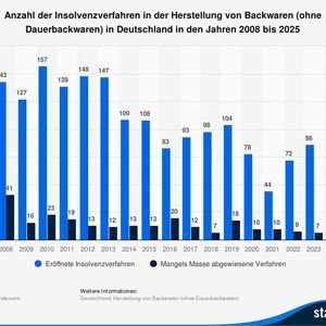 Insolvenzverfahren in der Backwarenherstellung in Deutschland bis 2025(Bild:  Statista)