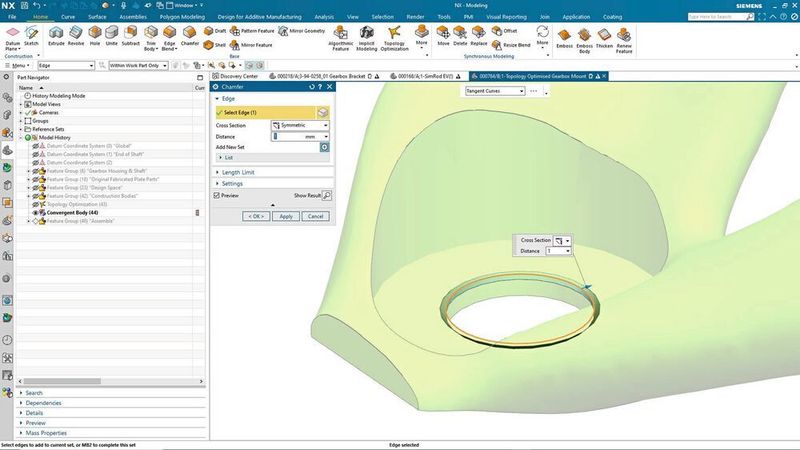 Die Unterstützung für die Konstruktion organischer Formen wird durch Werkzeuge wie Convergent Modeling ergänzt, die eine nahtlose Zusammenarbeit von featurebasierten Volumen- und Facettenmodellen ermöglichen. (Siemens)