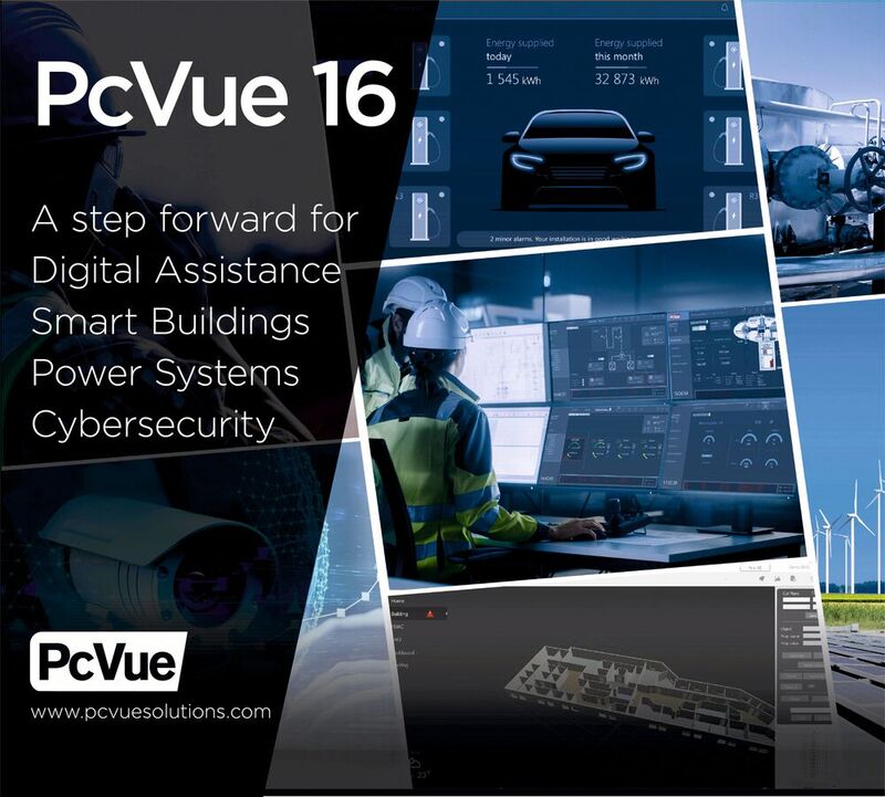 PcVue 16, un bond en avant pour les systèmes électriques et les bâtiments intelligents, l'assistance numérique et la cybersécurité.