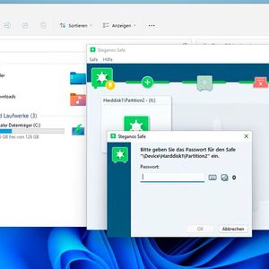 Das Öffnen von Safes in Steganos Daten-Safe erfolgt durch einen Doppelklick. Danach sind das Verzeichnis oder das Laufwerk im Windows-Explorer verfügbar.(Bild:  Joos – Steganos)