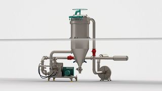 Typische Anlagenaufstellung einer Prallmühle mit Sichter, bestehend aus 
Mühle, Filter und explosionsschutztechnischen Komponenten. (Bild: Netzsch Trockenmahltechnik)