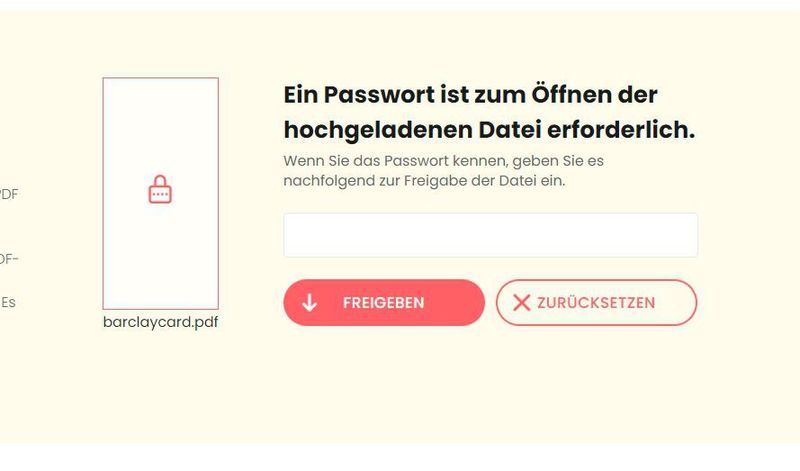 Über einen Online-Dienst lassen sich gesperrte PDFs freischalten, wenn das Kennwort bekannt ist. (Joos (Screenshot))