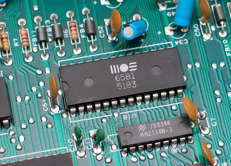 THT: Durchsteckbauteile auf der Leiterplatte eines Commodore-64-Heimcomputers aus der Mitte der 1980er-Jahre. (Bild: MOS6581 chtaube061229 / Christian Taube / CC BY-SA / en.wikipedia.org)