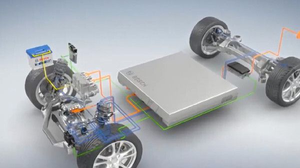 Der elektrische Achsantrieb sitzt direkt auf der Achse ... (Bild: Bosch)