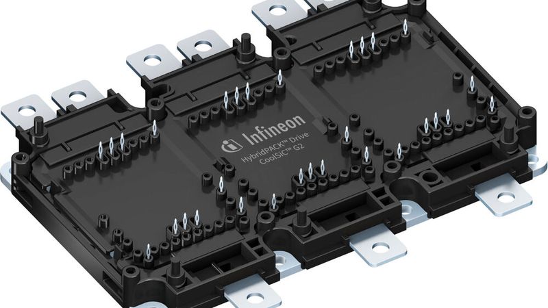 Infineon hat sein neues 1.300 V HybridPack Drive SiC-Modul vorgestellt, das für den Dauerbetrieb bei Temperaturen bis 205 °C ausgelegt ist.(Bild:  Infineon)
