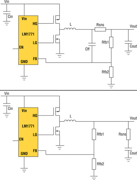 Bild 2: Schaltungsvorschläge für hohe (oben) und für niedrige (unten) Ausgangsspannungen (Archiv: Vogel Business Media)