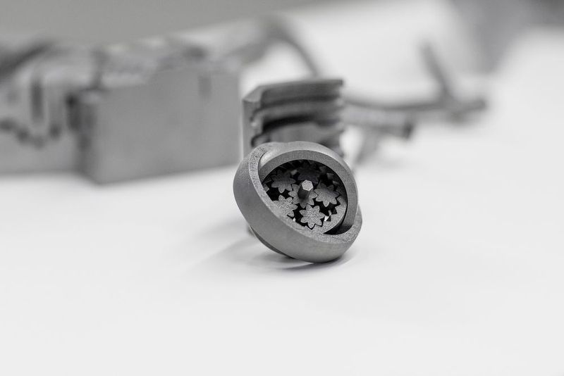 Kennzeichen 3D: Im Laserschmelz-Verfahren lassen sich Bauteile aus Metall (hier das Modell eines Planetengetriebes) fertigen, die aufgrund ihrer komplexen Geometrien mit konventionellen Verfahren kaum oder nicht herstellbar wären. (Bild: Audi)