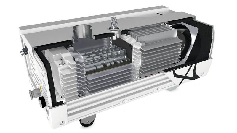 Abb.2: Die Pumpenrotoren sind optimiert für einen sehr ruhigen Lauf und minimieren damit Vibrationen. Dies ist unerlässlich für Elektronen- und Rastertunnelmikroskope. Um hochauflösende Bilder produzieren zu können, darf die Pumpe keine Schwingungen auf das Gerät übertragen. (Leybold)