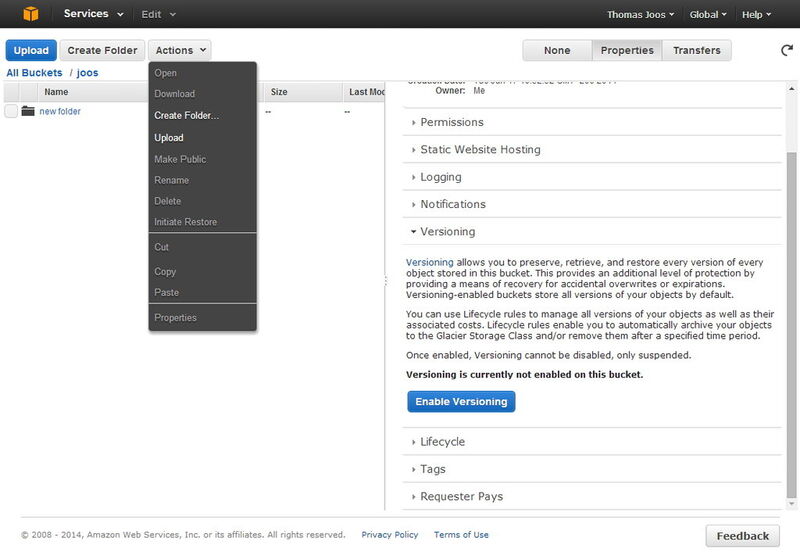 Abb. 6: Mit Amazon S3 erstellen Administratoren einen Cloudspeicher in Amazon AWS. (Bild: Amazon Web Services / Thomas Joos)