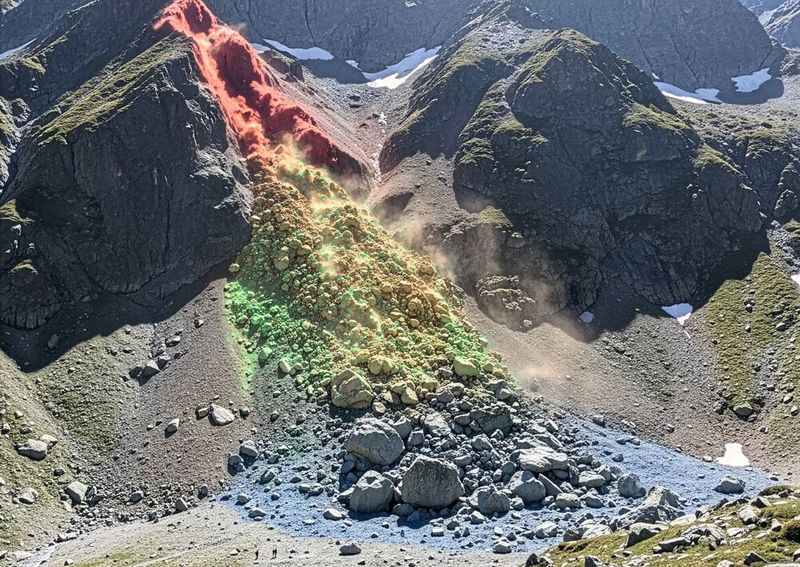 Computer-Simulation eines Felssturzes(Bild:  Adobe Firefly / CADFEM)