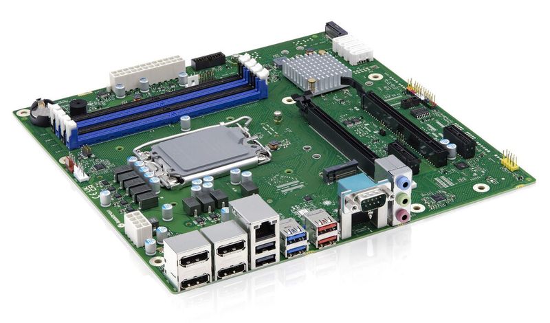 Das Kontron-Mainboard K3843-B basiert auf dem Intel-B660-Chipsatz. Es bietet gleich vier DisplayPort-Anschlüsse für Monitore und Platz für insgesamt zwei M.2-2280-SSDs. (Bild: Kontron)