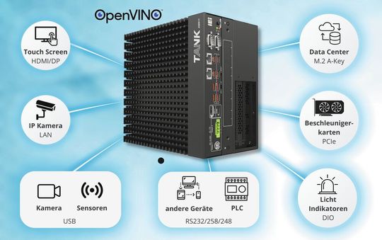 Der neue AIoT-Computer TANK-XM811AI-RPL verfügt über Schnittstellen für die Anbindung verschiedener Komponenten und über schnell Netzwerkanbindung.(Bild:  Compmall)