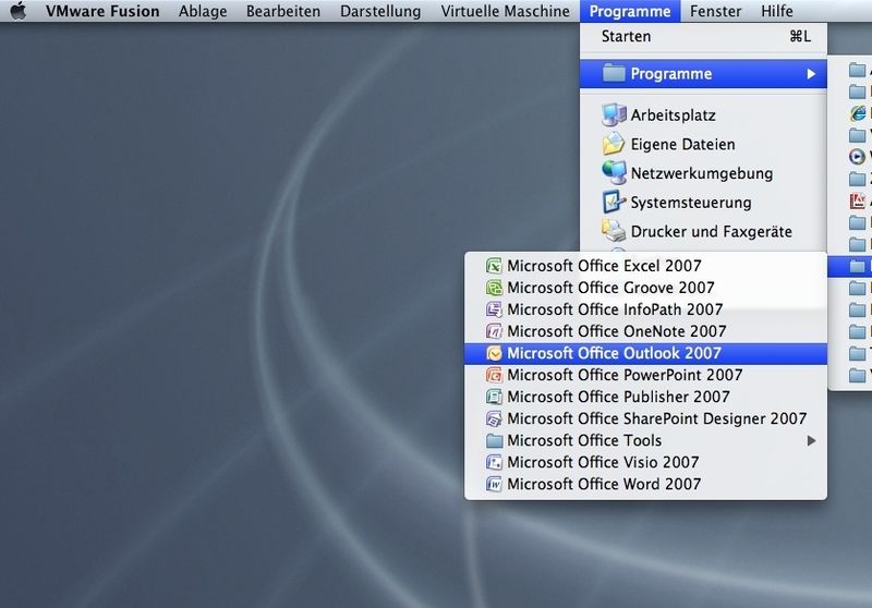 Abbildung 4: Start eines Microsoft-Programms über die VMware-Fusion-Leiste (im Unity-Modus) (Archiv: Vogel Business Media)