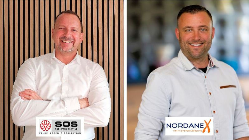Alexander Wacker (l.), Geschäftsführer bei SOS Software Service, und Dominik Becker, Manager Vendor & Contract beim Nordanex Systemverbund, sind überzeugt, dass die Zusammenarbeit Mehrwerte für Partner bereithält. (Bild:  SOS Software Service / Nordanex)