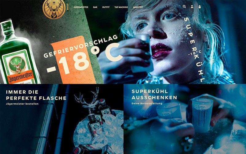 Bereits auf der Startseite werden Kunden mit stimmungsvollen Bildern im neuen Design durch den Jägermeister-Shop geführt. (Jägermeister)