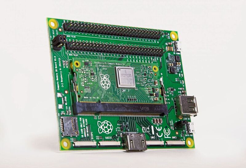Raspberry Pi Compute Module 3+: das Industriemodul im SODIMM-Format ist auf der Entwicklerplatine aufgesteckt. (Bild: Raspberrypi.org)
