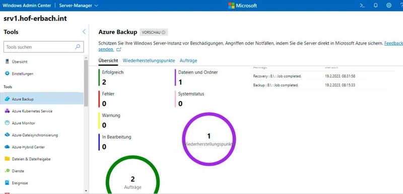 Verwaltung und überwachen von Azure Backup im Windows Admin Center. (Bild: Joos - Microsoft)