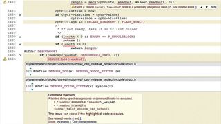 Bild 2: Ein Screenshot aus CodeSonar, der eine Schwachstelle zum Einschleusen von Befehlen zeigt, die vorsätzlich und böswillig in einen IRC-Server eingefügt wurde. (Bild: GrammaTech)