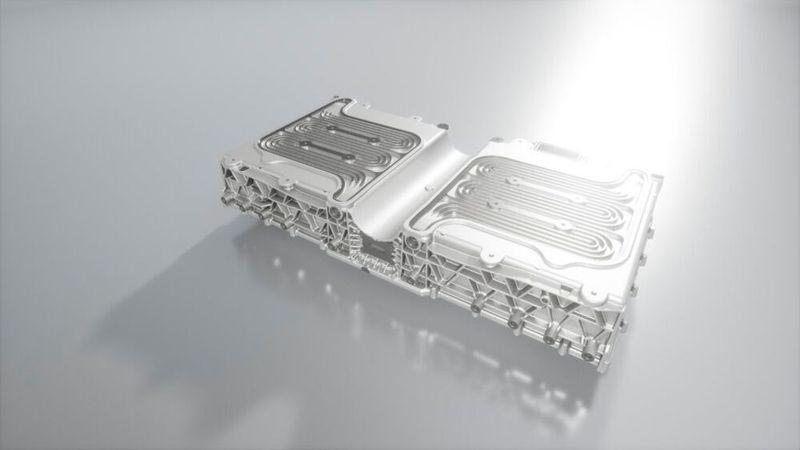 Leichtbaukomponenten von GF ermöglichen es, zusätzliche Funktionen wie Kühlsysteme in Batteriegehäuse für Hybrid-Elektrofahrzeuge zu integrieren.  (Bild: GF Casting Solutions)