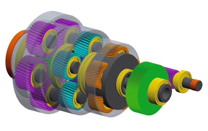 Beispielgetriebe mit mehreren Planetenstufen. (Bild: Kisssoft)