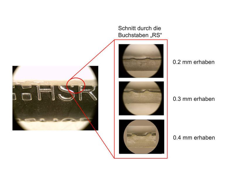 Bild 10: Prüfungen am Versuchsteil (Bild 9) ergaben eine Rissbildung im Bereich der Buchstarben S und R bei 0,4 mm Strukturhöhe und einer Aluminiumfoliendicke von 0,2 mm. (Archiv: Vogel Business Media)